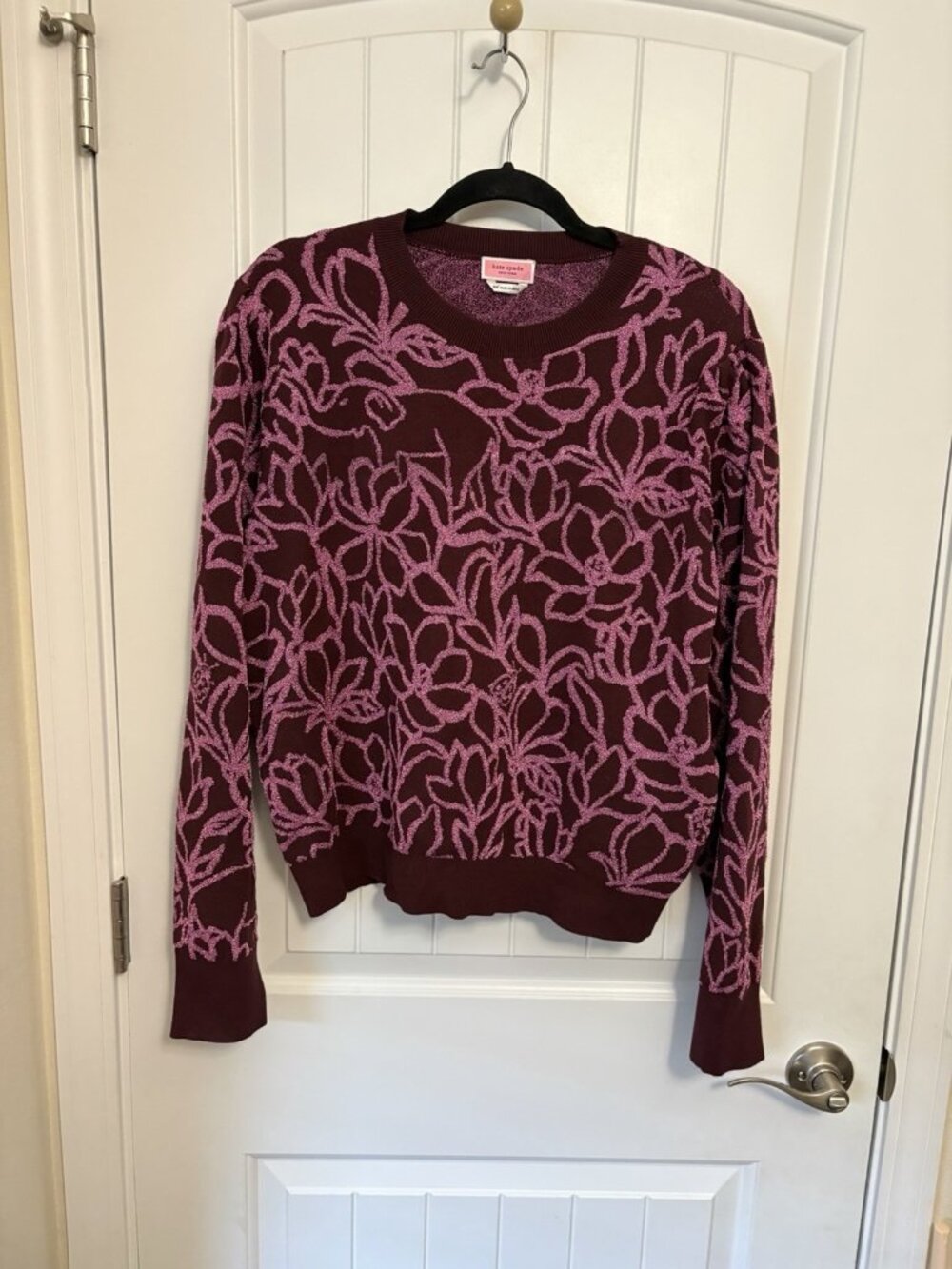Kate Spade New York Floral Knit Crew Neck Metallic Pullover Sweater XXL  PTP 26”